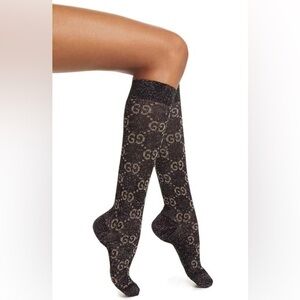 NEW!! Gucci GG Logo Pattern Sparkly Socks - Size L